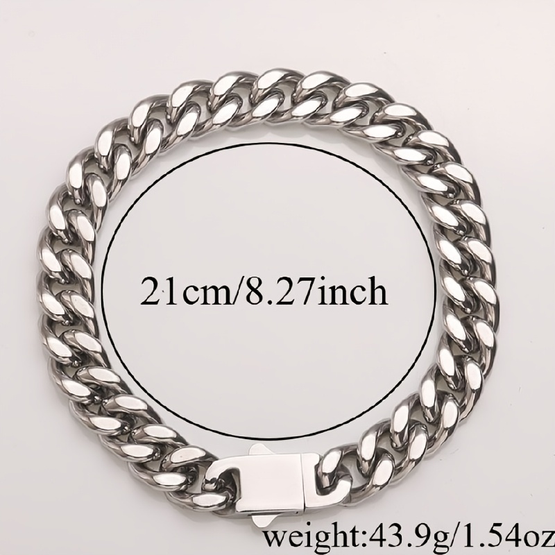 Unisex Shiny Snap Cuban Chain Bracelet, Stainless Steel